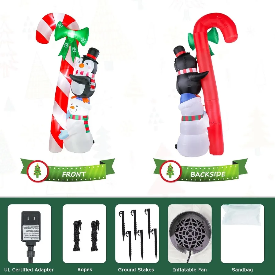 زينة قابلة للنفخ لعيد الميلاد بطول 8.6 قدم مع أضواء LED ساطعة مدمجة للاستخدام في الهواء الطلق في ساحة العطلات والحديقة وتميز L