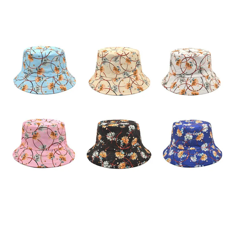 2024 Four Seasons Polyester Flower print Bucket Hat Fisherman Hat Outdoor Travel Sun Cap for  Women 12