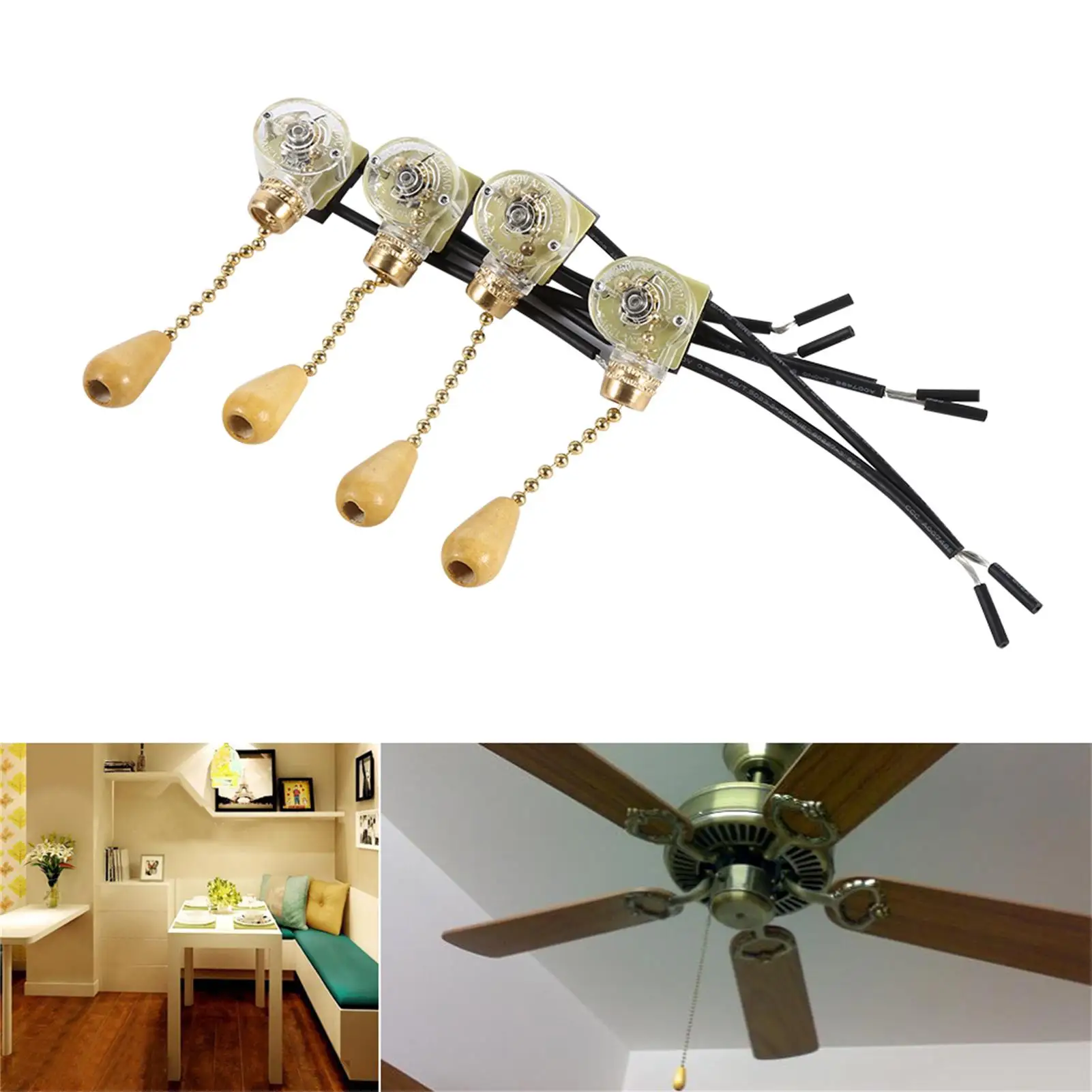 4Pcs Universal Home Ceiling Fan Lamp Wall Light Replacement Pull Chain Cord Switch 250V 125V