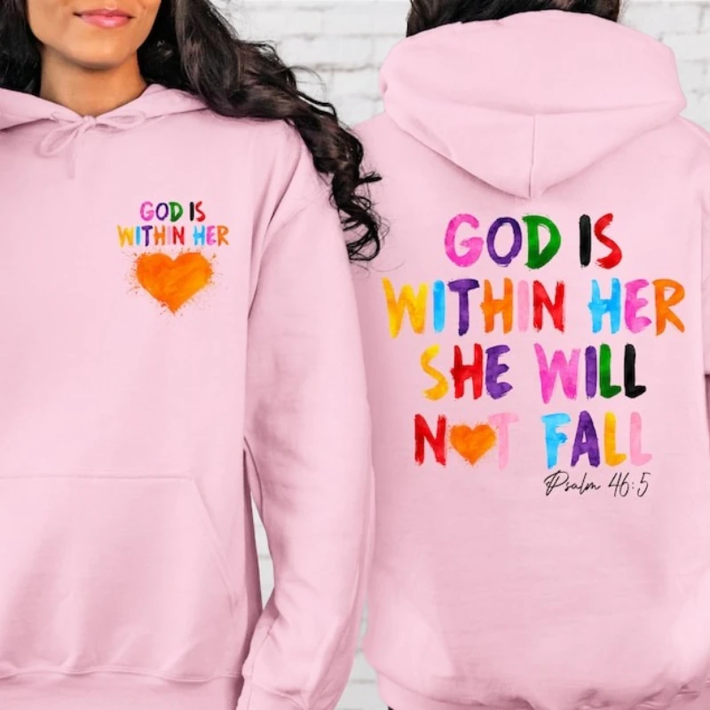美的セーター 神は彼女の中にいます 秋と冬のスウェットシャツ キリスト教の聖書の詩 信仰 長袖 大人用 カジュアル プルオーバー