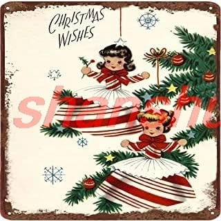 Retro Sign Tin Sign Christmas Wishes Vintage Tin Sign Xmas Metal Candy Cane Girls Aluminum Sign Wall Decor Shed Garage Man  sign