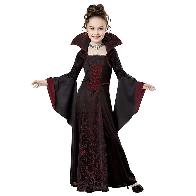 2-12T Halloween Costumes for Girls Witch Vampire Cosplay Dress Children's Gothic Skull Rose Sundress Carnival Party Clothes