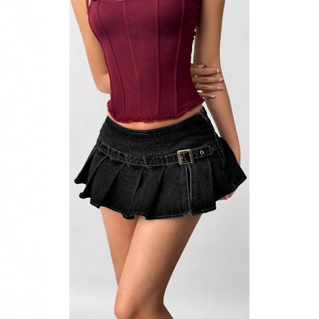 

Сексуальная джинсовая юбка с низкой талией, плиссированная, женская, модная, для весны, осени, зимы, для прогулок по городу, фасон «летучая мышь»