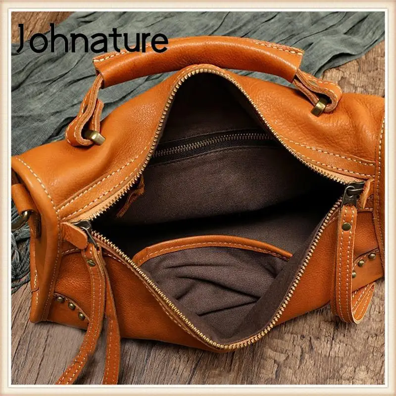 Johnature Handmade 2024 nuova borsa di lusso borsa da donna in vera pelle per il tempo libero borse a tracolla di grande capacità in morbida pelle