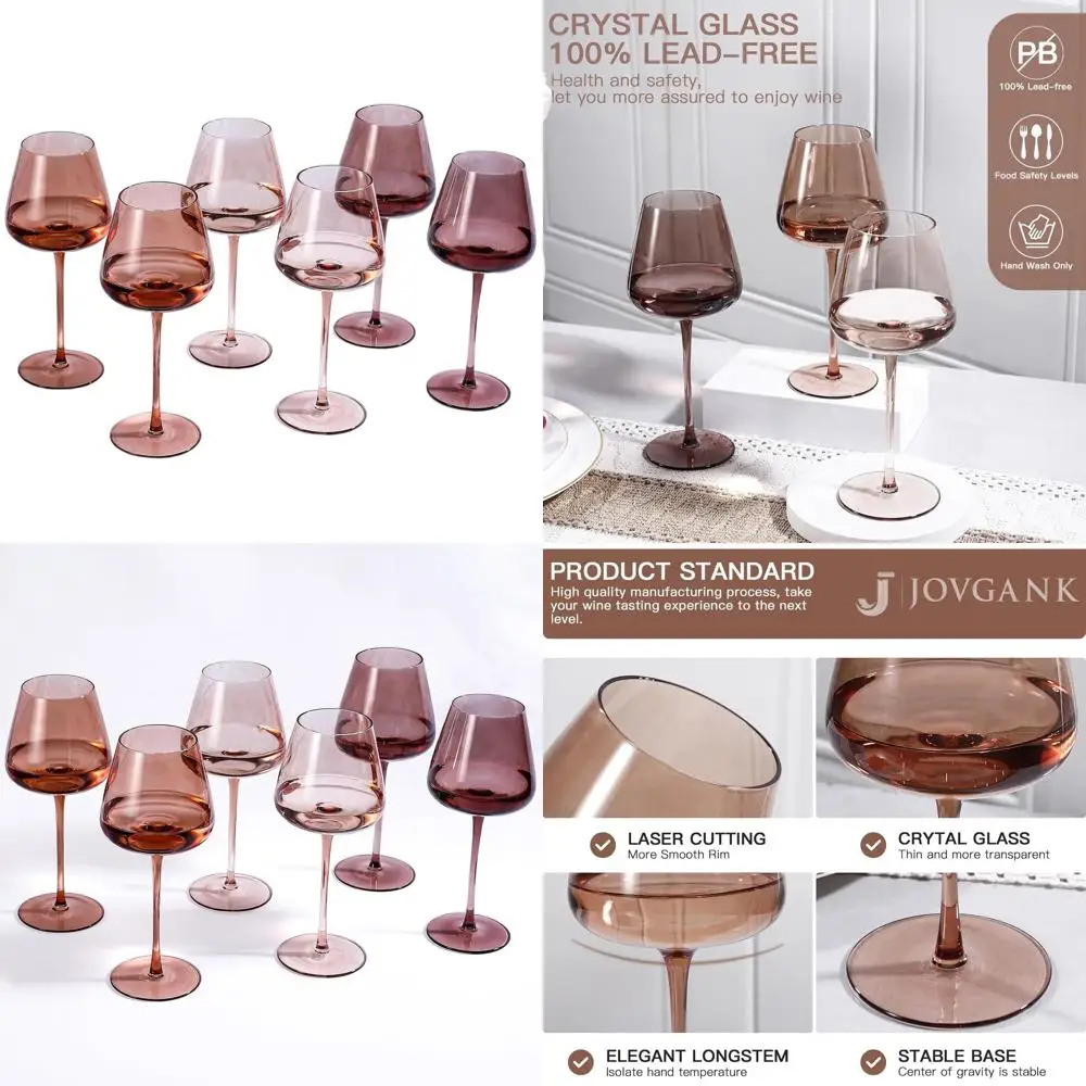 

Янтарные бокалы для вина ручной работы на 18 унций, набор из 6 хрустальных бокалов без свинца для празднования Дня Благодарения, Рождества и Нового года