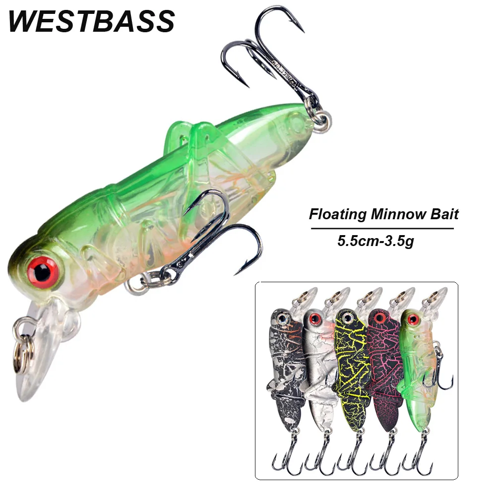 WESTBASS 1PC Floating Minnow Bait 5.5cm-3.5g Topwater Fishing Lure Micro Hard Wobbler Noisy leurre cebo duro Hart köder fisching