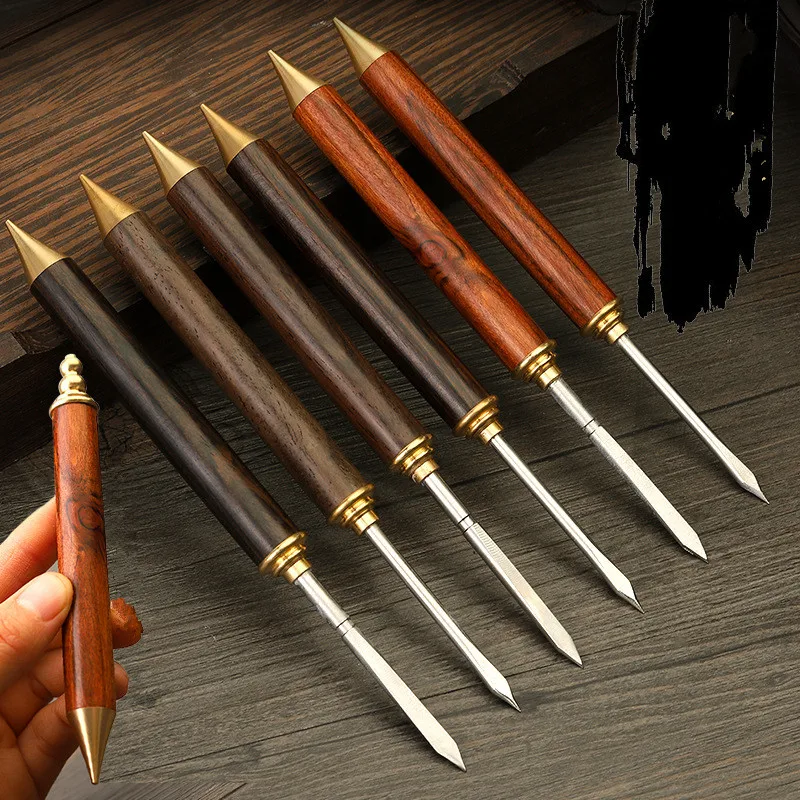 Professional Tea Puerh Brick Knife with Pear Ebony Wood Handle Stainless Steel Cone Needle for Brewing And Serving Tea