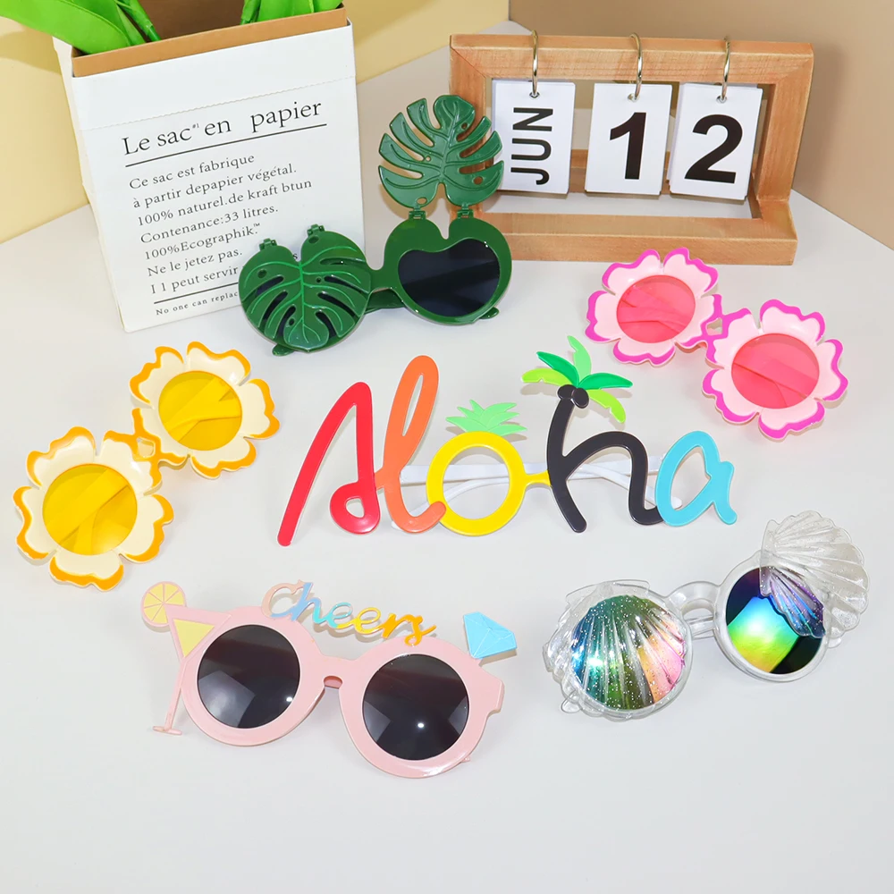 Hawaiian Funny Party Photo Props Glasses Aloha Shell Glasses Summer Tropical Birthday Party Decoration Pool Beach Wedding Supply