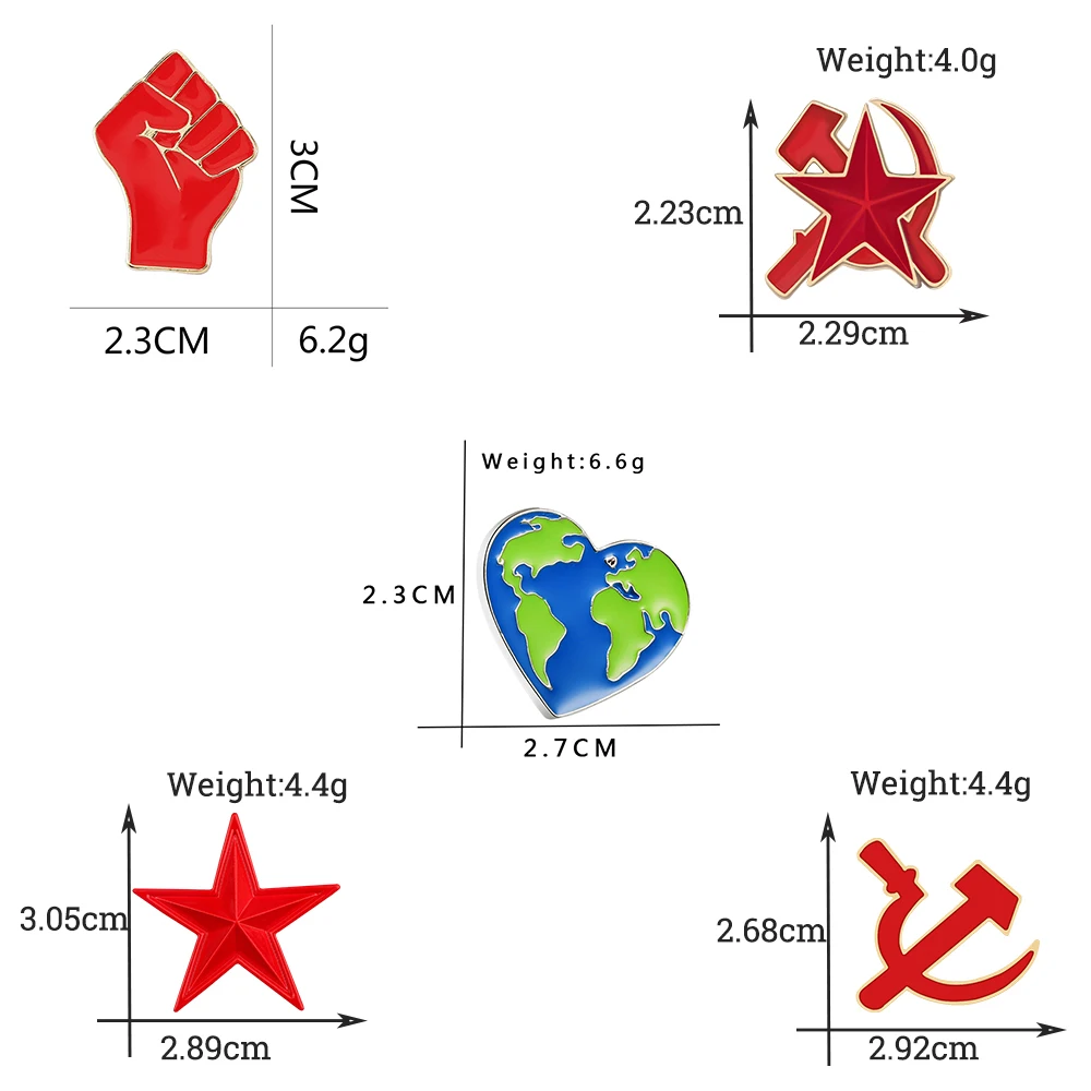 Retro Soviet Red Star Pin Hammer Sickle Enamel Brooch Solidarity Earth Communism Emblem Brooches Perfect Jacket Hat Accessories