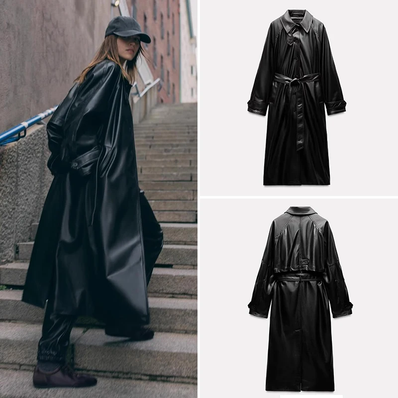 

Z Women's Classic Sle Comfortable Artificial Leather Coat Spring 2025 Street Faion Long Sve Stand Collar Coat