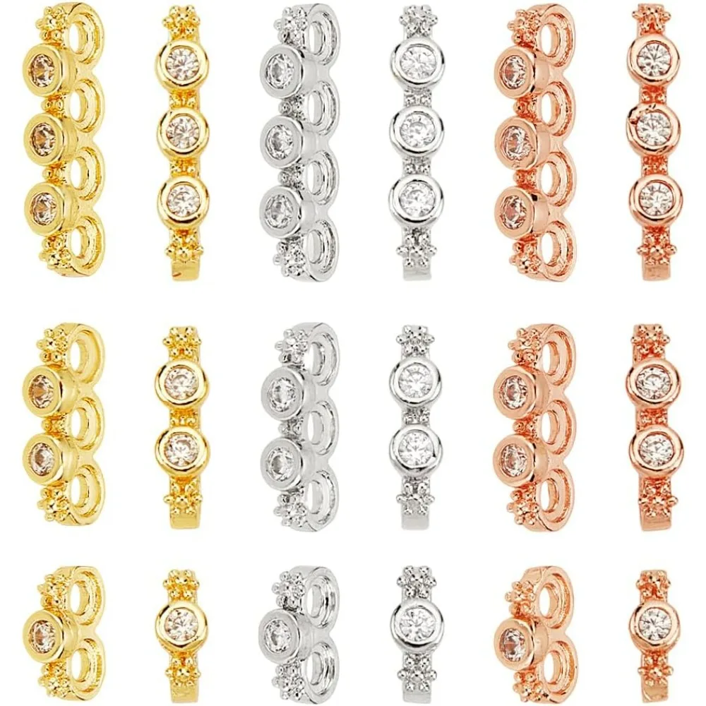 

18 Pcs 3 Colors Spacer Beads 3 Sizes Brass Cubic Zirconia Spacer Bar Beads Link Connectors for Bracelets Necklace Jewelry Making