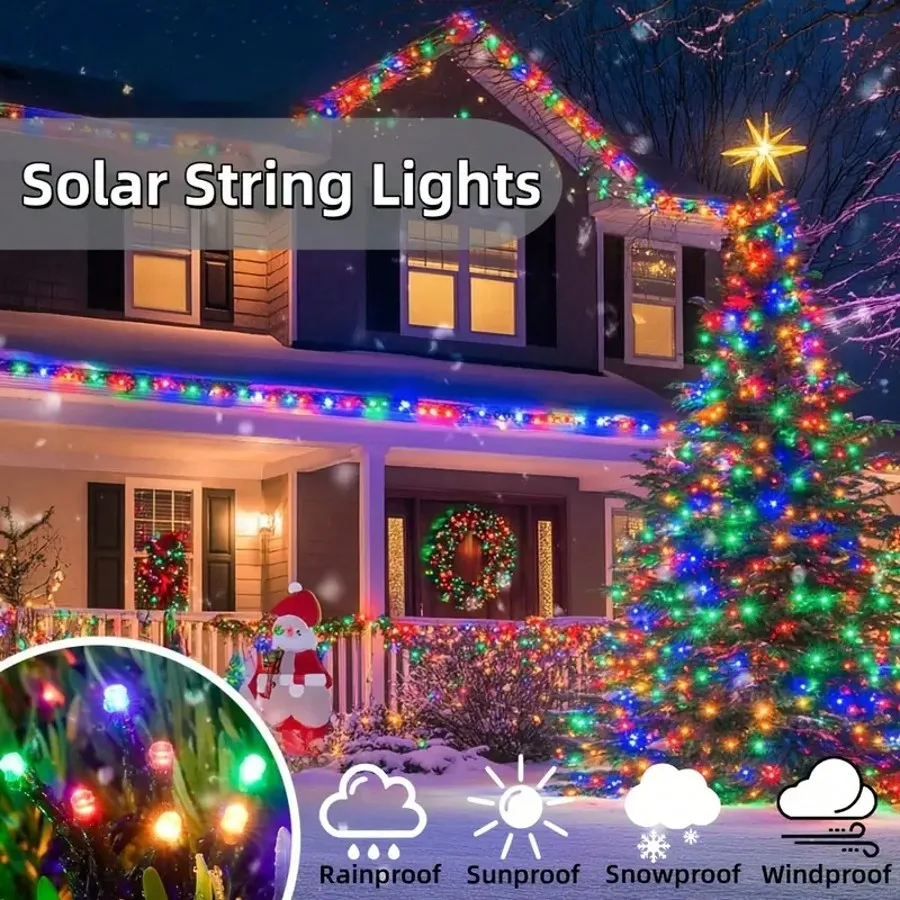 4pcs Christmas Solar-Powered String Lights 100 LEDs 12m 8 Functions In/Ourdoor Use Christmas Tree Lights For Yard Garden Patio Decorations(Multicolor)