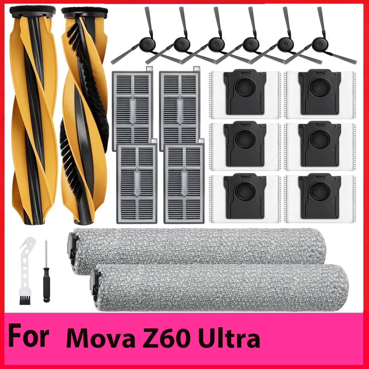 For MOVA Z60 Ultra Roller Complete/ Z60 Ultra Roller SA Roller Robot Vacuum Parts Main Side Brush Dust Bag Filter Roller