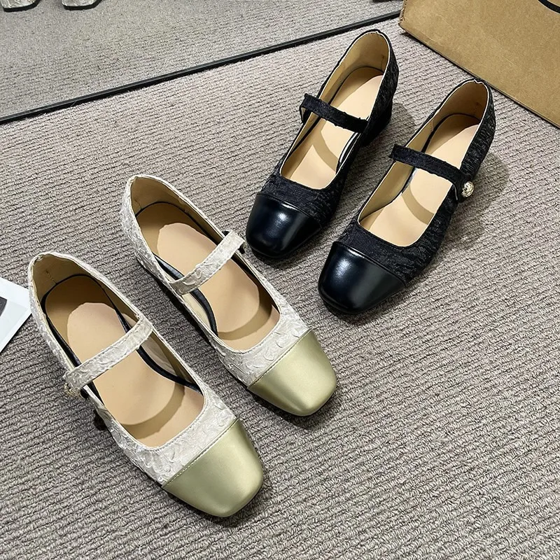 Mary Gasoline Chaussures pour femmes avec jupe, Talons moyens et bas, Chaussures simples, Mode décontractée, Français, Tempérament, Printemps, Nouveau, 2024