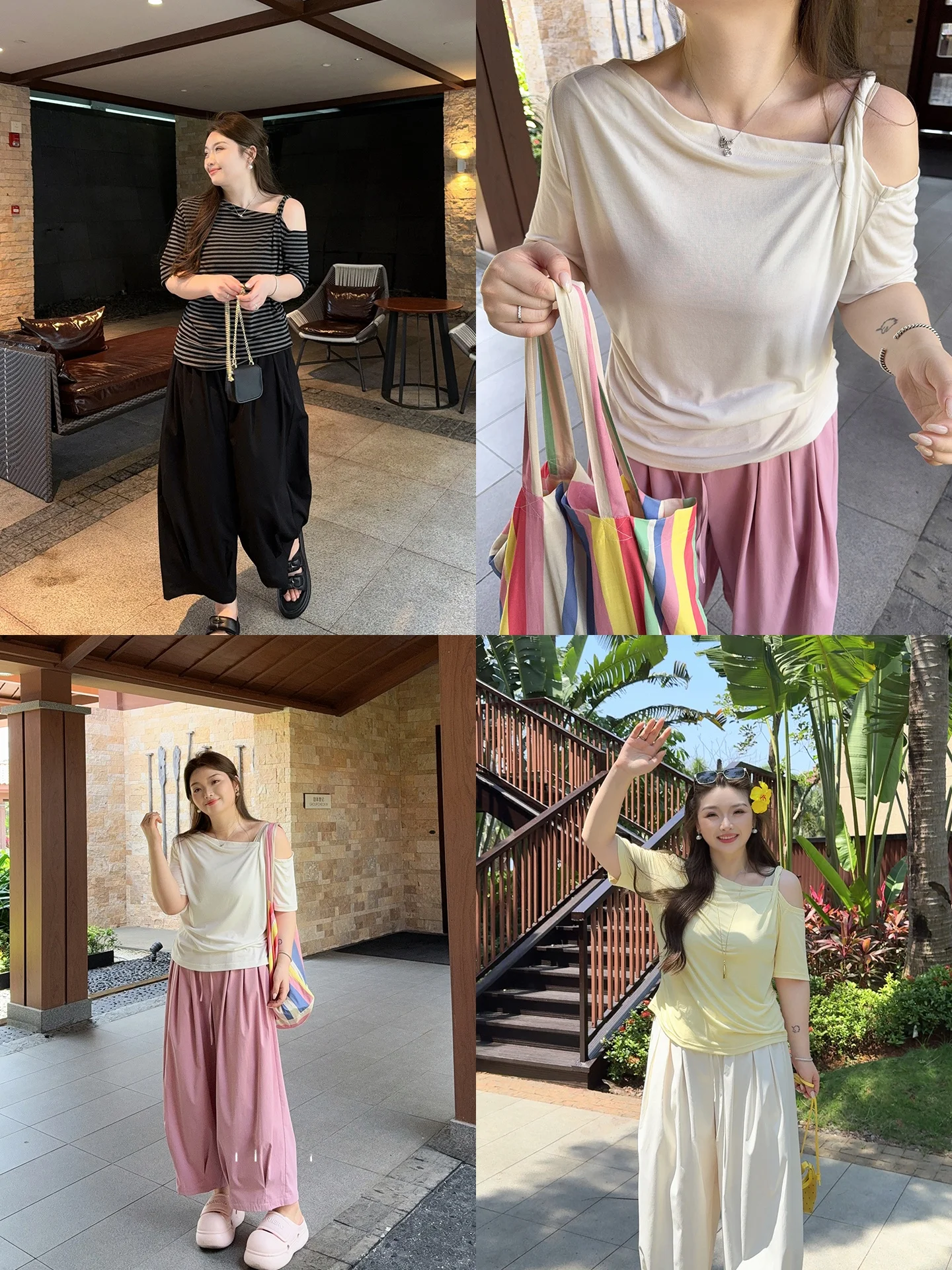 

Shoulder Bared T Shirt Short Sleeve Loose Fit Women's Summer Fashion Casual Cotton Blend V Neck Top for plus Size Ladies