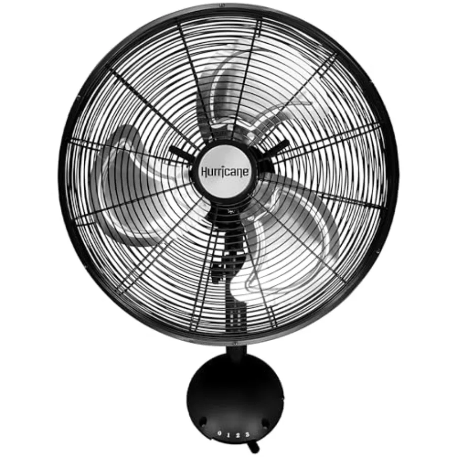 

16-дюймовый высокоскоростной профессиональный осциллирующий металлический настенный вентилятор с 3 скоростями, черный - электрический вентилятор с проводным подключением и расходом воздуха 2400 CFM