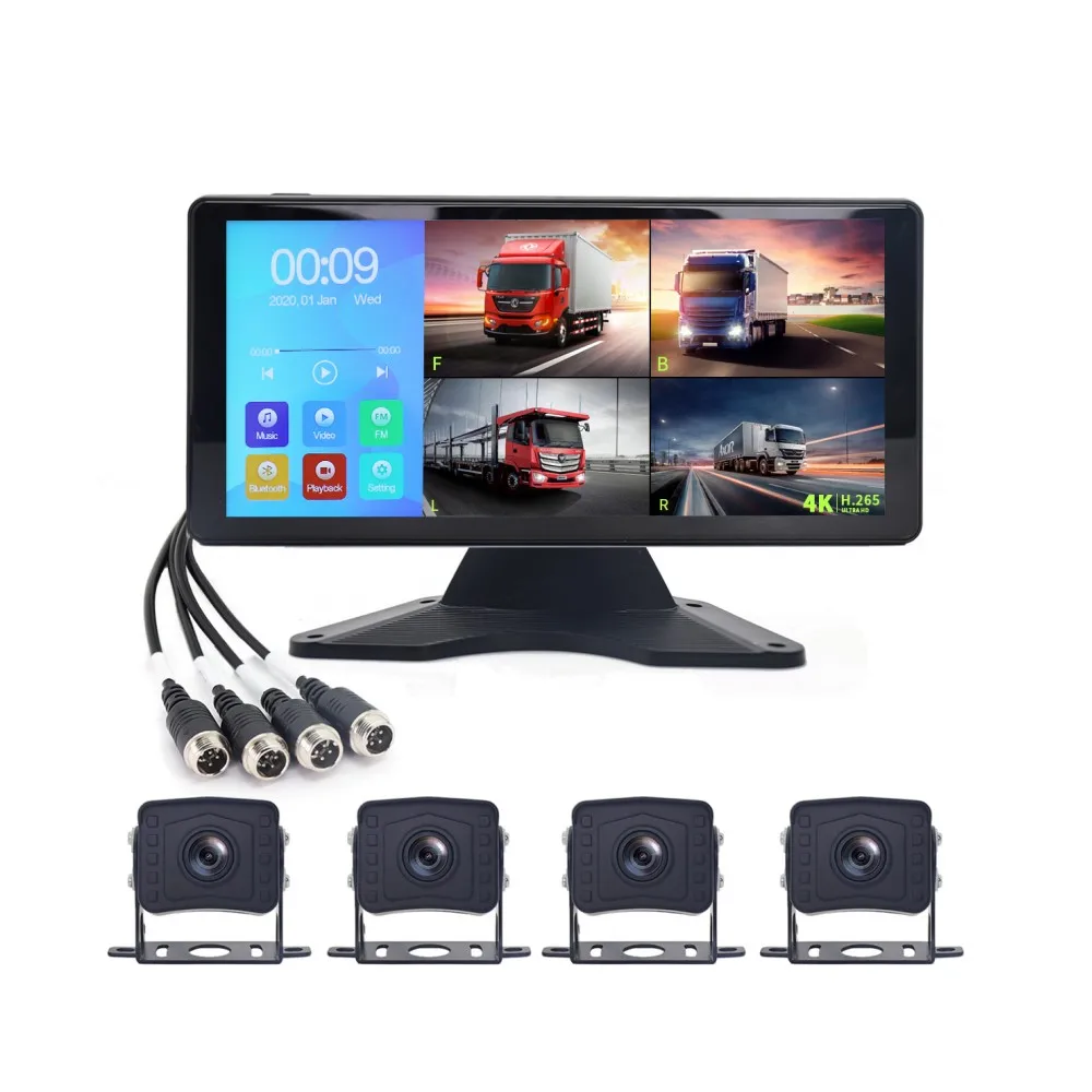 OEM 10.36 "AHD 4CH شاشة تعمل باللمس سبليت رصد DVR مرآة رابط مع BT FM 4x مجموعة كاميرات عكس السيارة لشاحنة حافلة فان 9 فولت 36 فولت #6