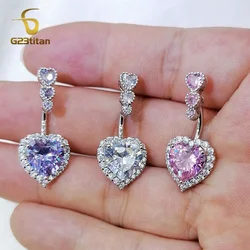 1pc CZ Zircon Heart Belly Button Ring 14G 8-16mm G23 Titanium Curved Barbell Women Teen Sexy Body Jewelry Navel Piercing Ombligo