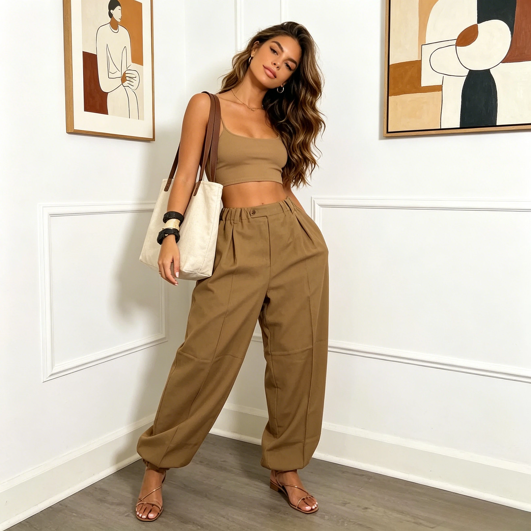Women Pants Y2k Capris Pocket Button Elastic Mid Waist Ankle Length Harem Pants Slight Strech Casual Streetwear 2026 Summer