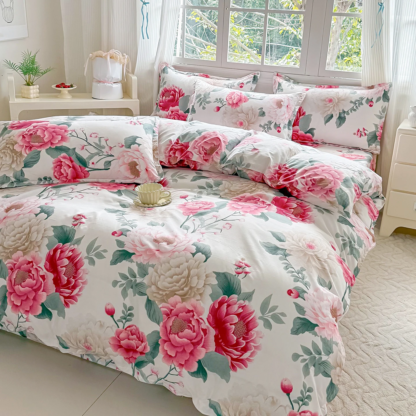 Floral Style Quilt Cover Set Comfortable Duvet Cover with Pillowcases Single/Queen/King Size Duvet Cover Sets