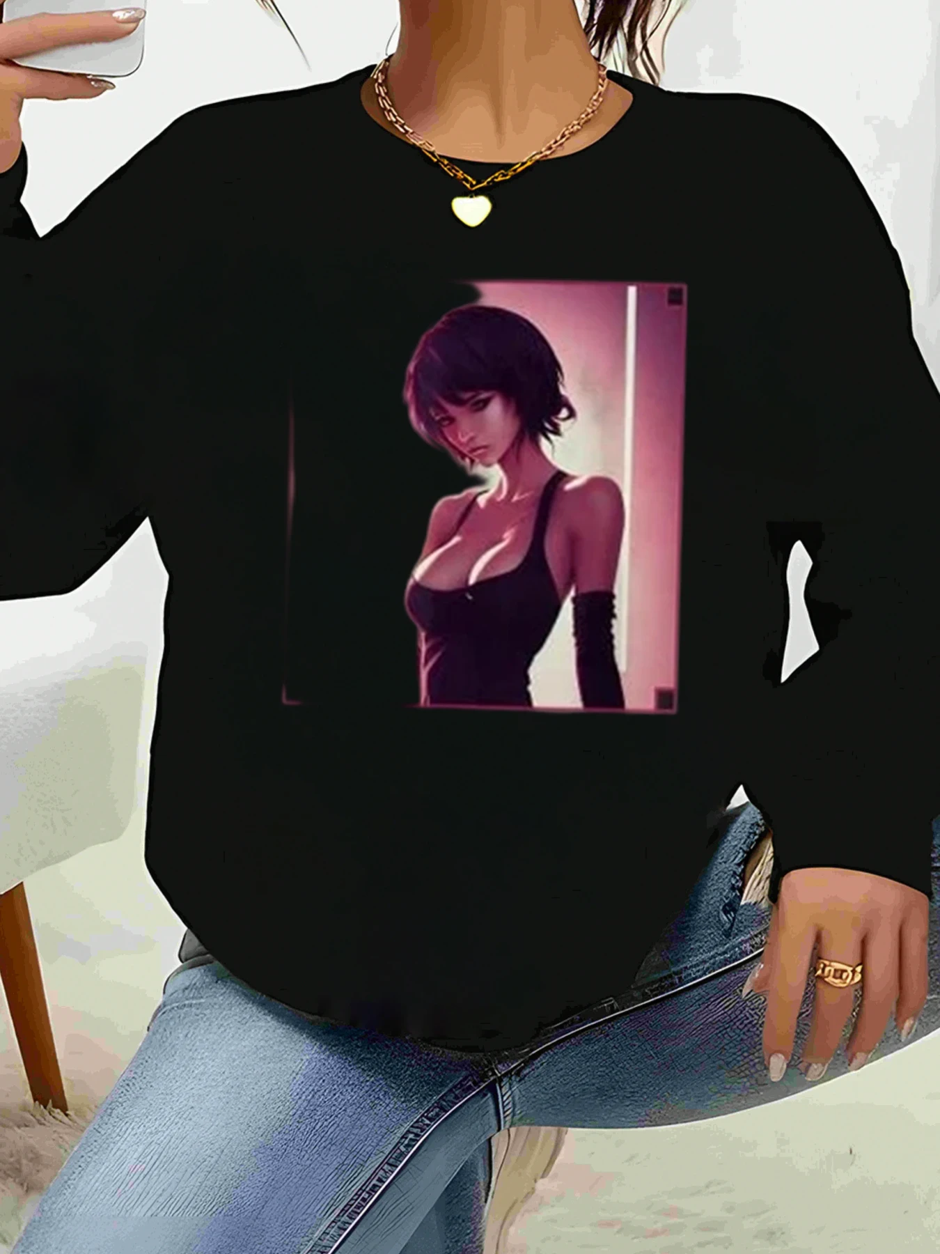 

Топ с длинными рукавами и принтом для девочек в стиле аниме, повседневная одежда на Хэллоуин, женская одежда