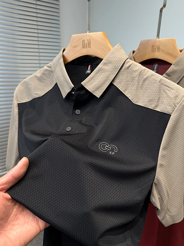 

Color Matching Ice-Feel Men's Polo Shirt Lapel Print Short Sleeve Summer New Seamless T-shirt Business Casual Fashion Men's Wear