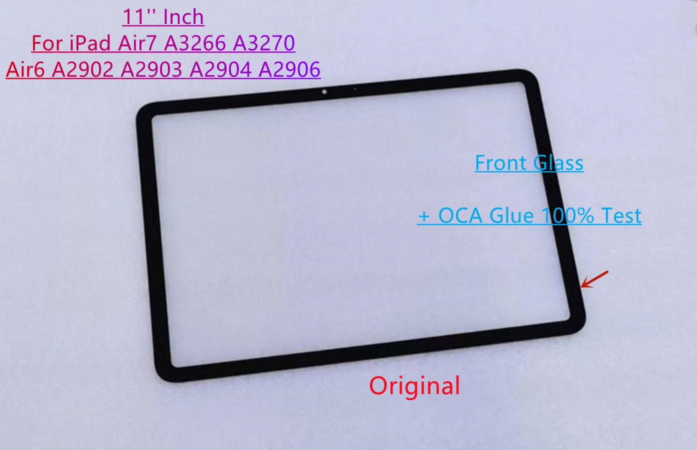 High quality New 11'' Inch For iPad Air7 A3266 A3270 Air6 A2902 A2903 A2904 A2906 Touch Screen Front Glass + OCA Glue 100% Test
