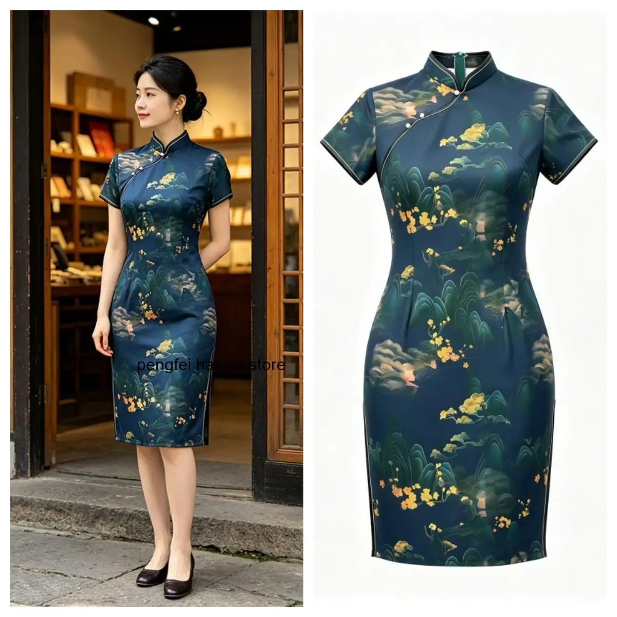 Elegant Ladies 2026 Breathable Thin Material Mid-Length Cheongsam Vintage Floral Print Slimming Summer Oriental Daily Qipao