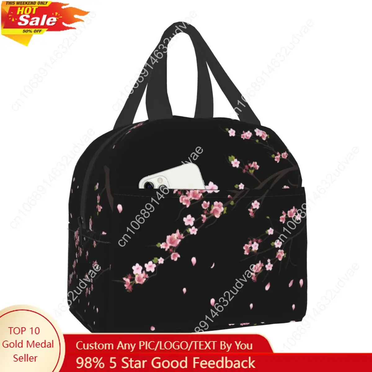 

Japanese Sakura Branch Insulated Lunch Bag for Women Portable Waterproof Flower Floral Cherry Blossom Cooler Thermal Bento Box
