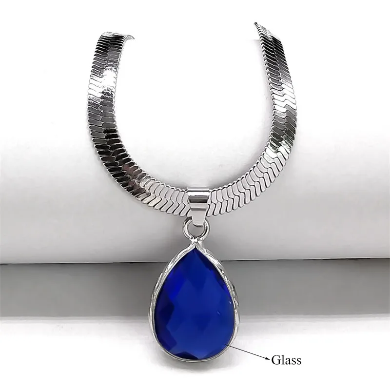 Gothic Wasser Tropfen Schwarz Obsidian Halskette Frauen Edelstahl Schlüsselbein Schlange Kette Choker Naturstein Halsketten Kpop Schmuck – Detail 10