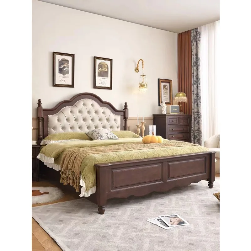 

Твердая древесина 1,8 метра, старинная двуспальная главная спальня, простая мягкая сумка в стиле ретро, большая кожаная кровать, 2-метровая свадебная кровать для хранения вещей