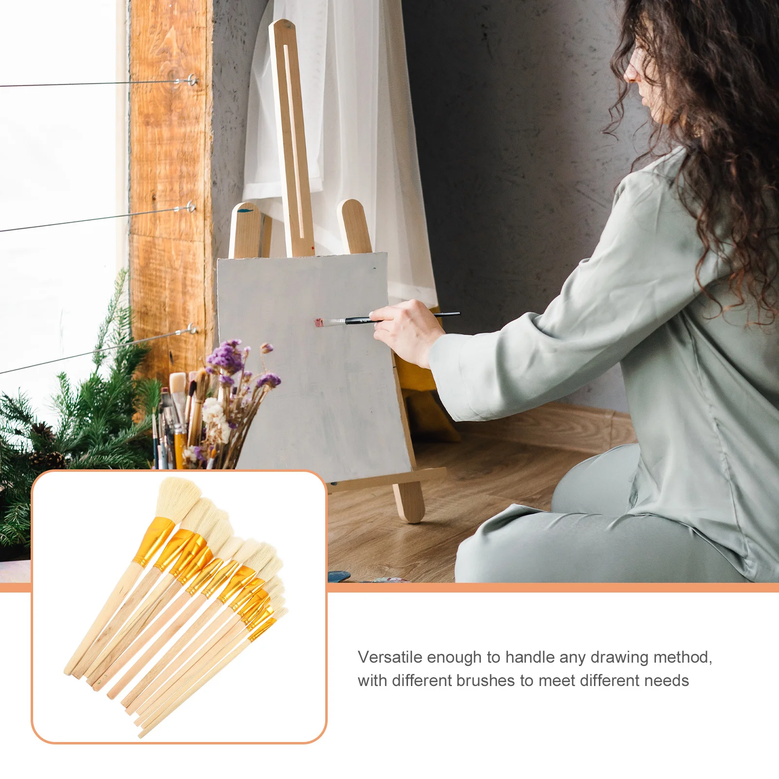 

12Pcs Paint Brush Set Wooden Handle Professional Oil Paint Brushes for Acrylic Watercolor Painting Craft Artist Use