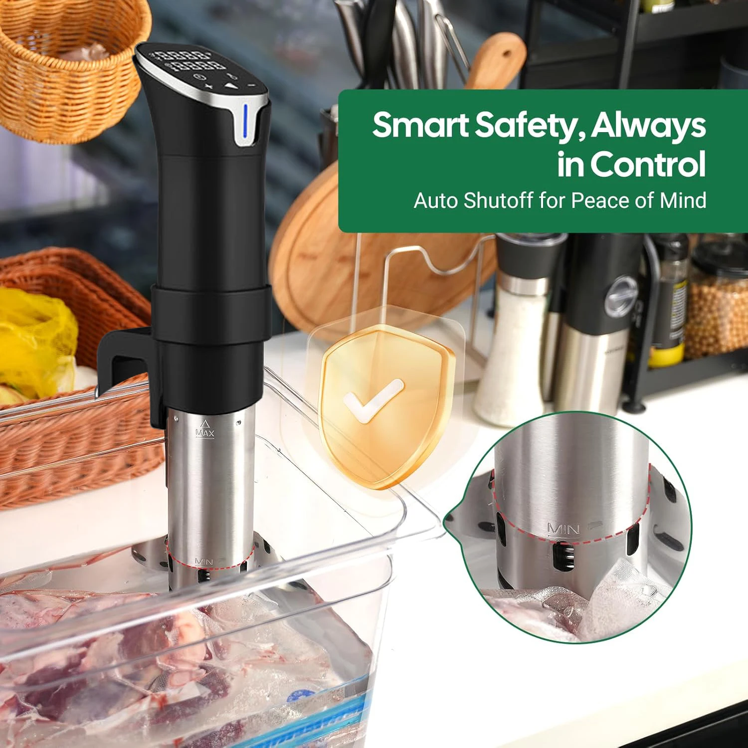 2.4G WIFI Sous Vide Cooker Gison Sous Vide Machine APP Control 1100W Immersion Circulator APP Recipes Timer Alarm Fast Heating