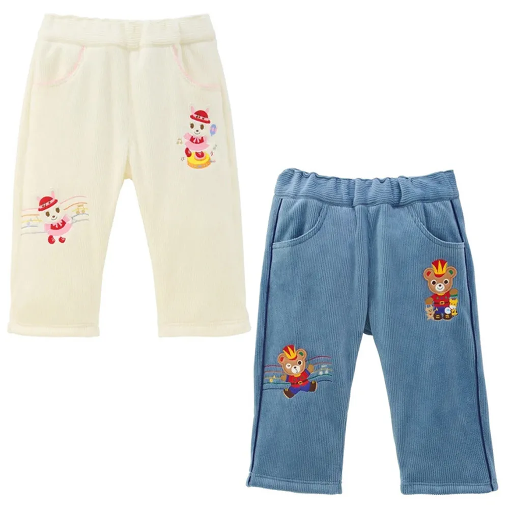 Cartoon patterned embroidered pants Autumn winter corduroy fabric pants boys and girls Cute pants