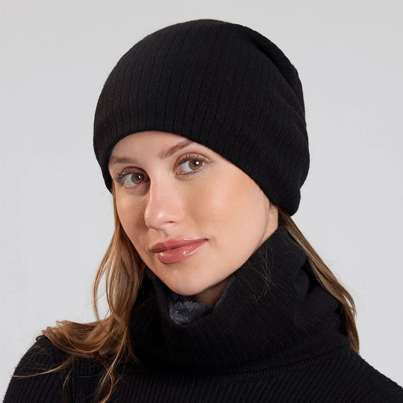 

Winter Knit Hat And Scarf Set - Pure Color, Fleece-Lined, Thick And Warm, Minimalist Design, Perfect For Cold Weather