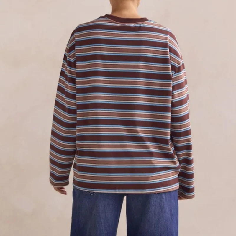 Sudaderas con estampado de rayas a la moda, camisetas clásicas de manga larga, camisas informales para mujer, camisas de otoño de mezcla suave y transpirable