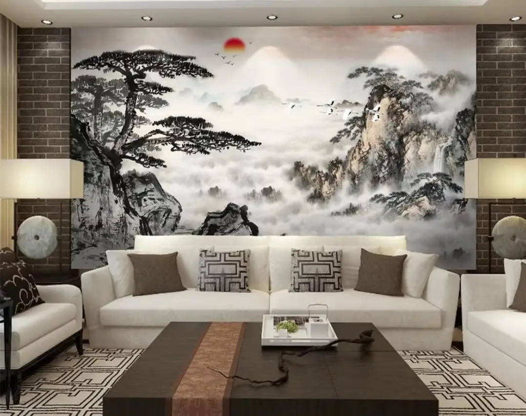 Custom wallpaper photo Chinese ink painting landscape waterfall mural home decoration canvas relief material murals 3d wallpaper