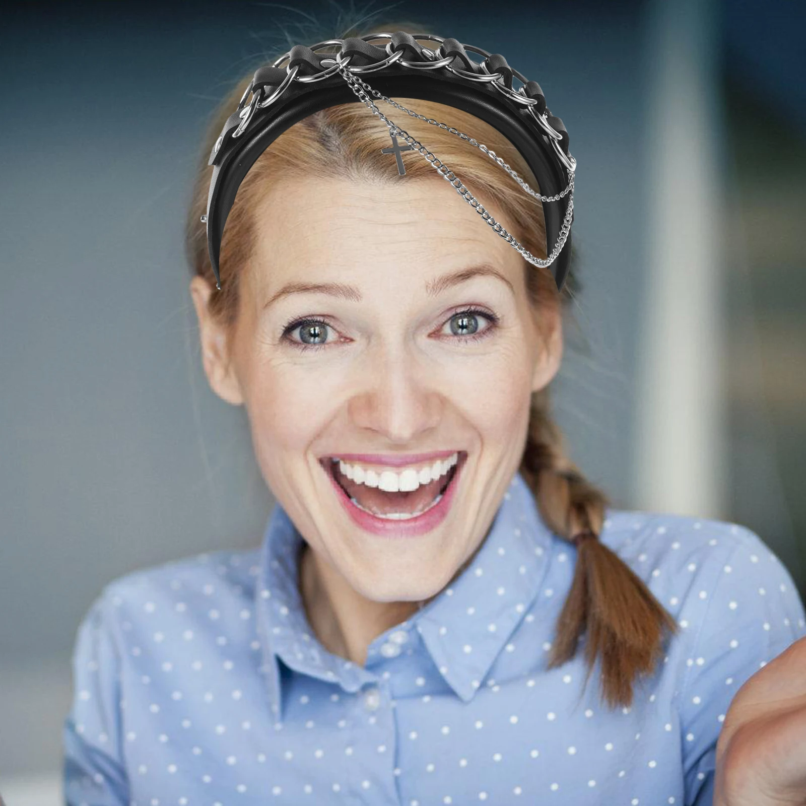 

Готическая повязка на голову в стиле панк, Лолита, готика, ретро, темная цепочка, обруч для волос с крестом для женщин, нескользящие модные готические аксессуары для волос