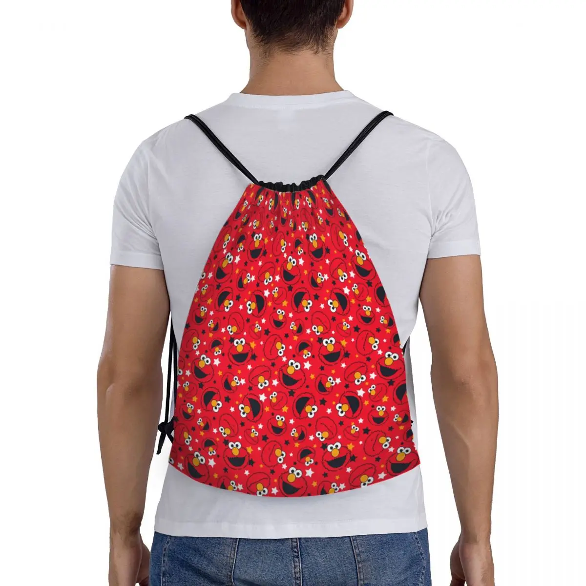 Elmo Cookies Monsters Cartoon Drawstring Bags Sports Backpack Gym Sackpack String Bag for Cycling