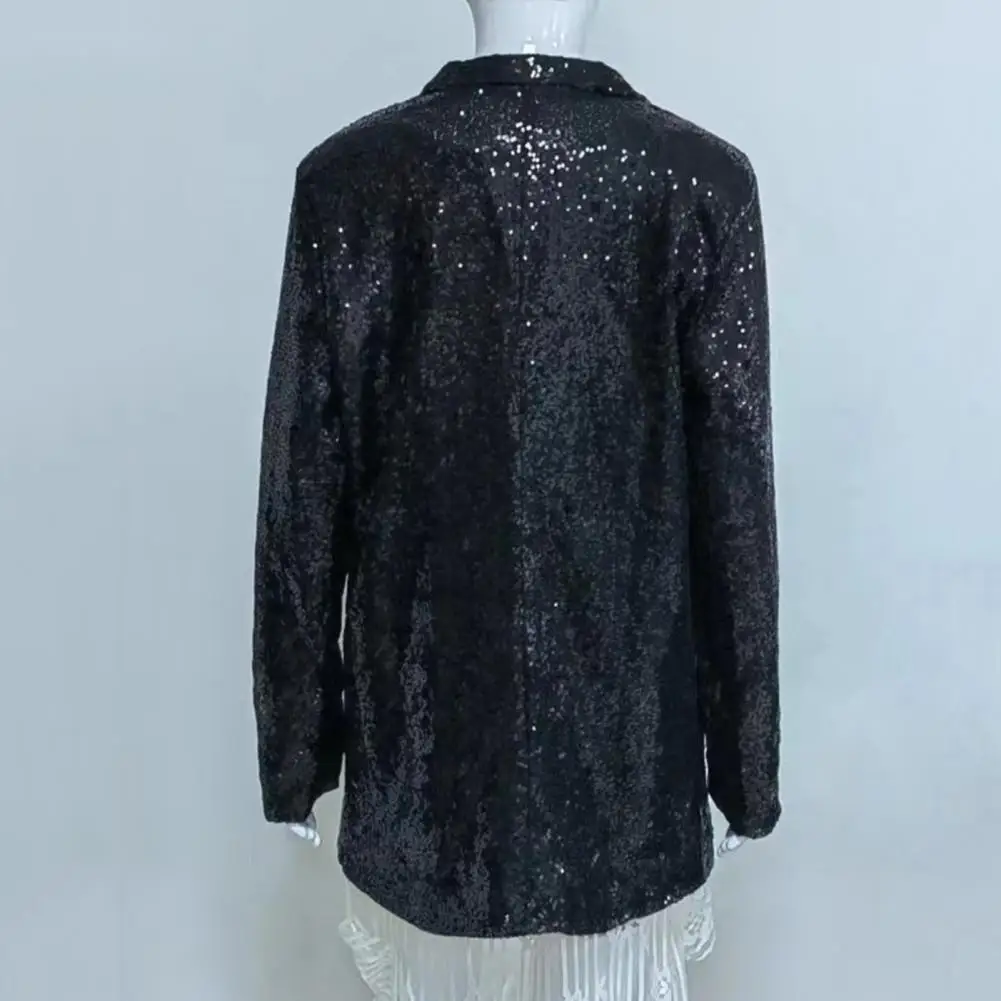 

Women Cardigan Elegant Sequin Lapel Cardigan Stylish Office Jacket Women's Loose Fit Clubwear Coat Long Sleeve Open for Work