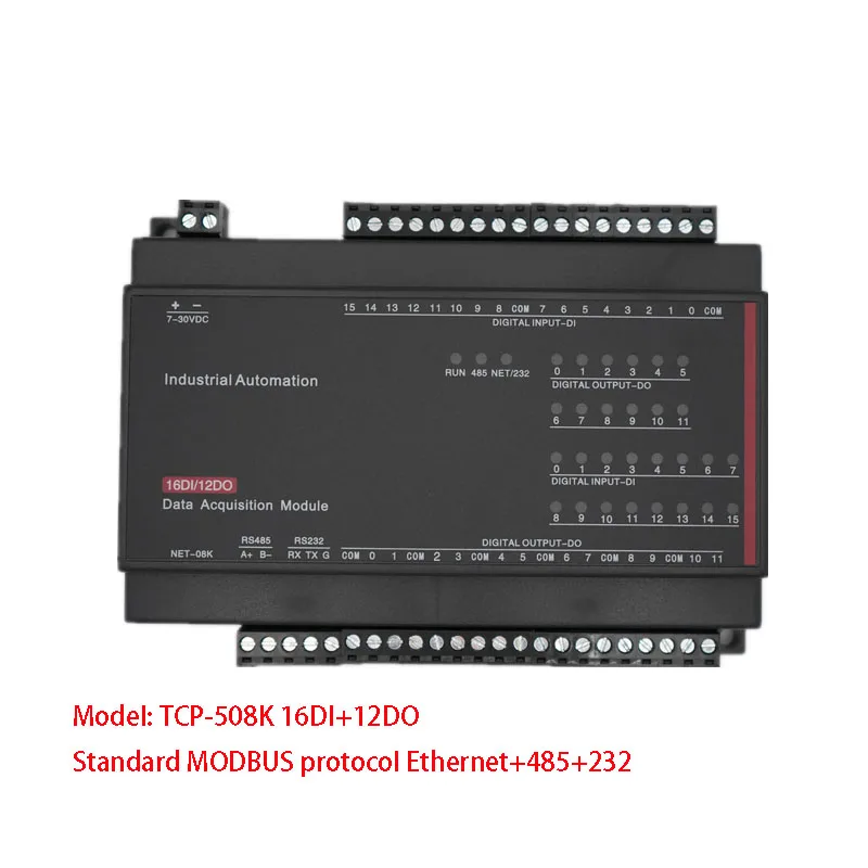 

TCP-508K 16DI+12DO 12 channel relay output 16 switch inputs standard MODBUS protocol Ethernet+485+232