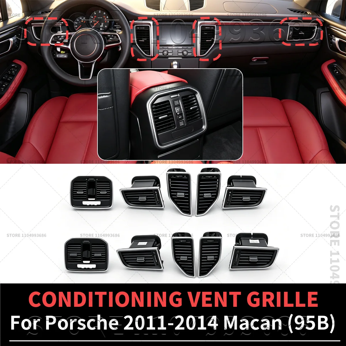 

For Porsche 2014 2015 2016 2017 Macan (95B) Front Left Right Rear AC Air Vent Grille Complete Assembly OME 95B819701D 95B819702D