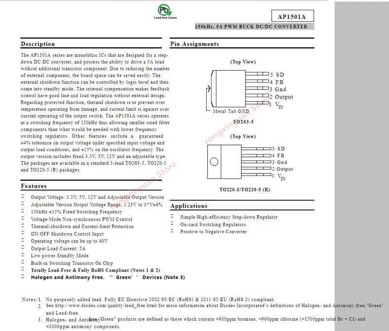 AP1501A-33K5G-13 AP1501A-33K5L-13 AP1501A-33K5LA 1501A33 AP1501A 150 кГц, 5A ШИМ-КОНВЕРТЕР постоянного тока 100% новый оригинал