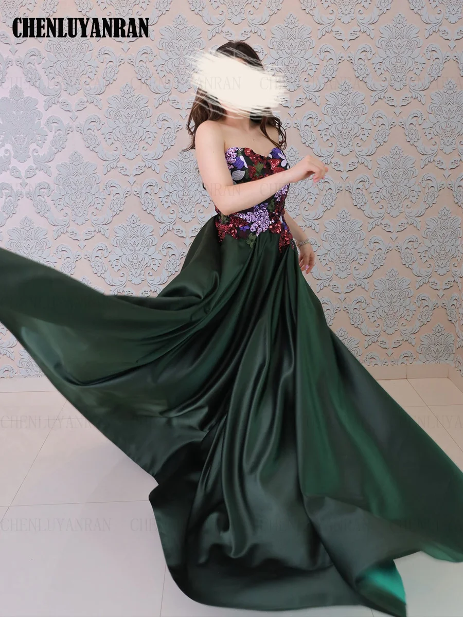 

Dark Green Formal Occasion Dresses 2023 Sweetheart Long Satin Evening Gowns Sequin A-line Sexy Formal Party Dress فساتين السهرة