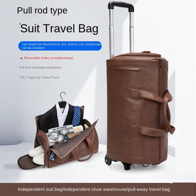 KO-KU Suit Carry on Bag Foldable Suit Storage PU Handbag Large Capacity Business Trip Travel Bag Boarding Trolley Case