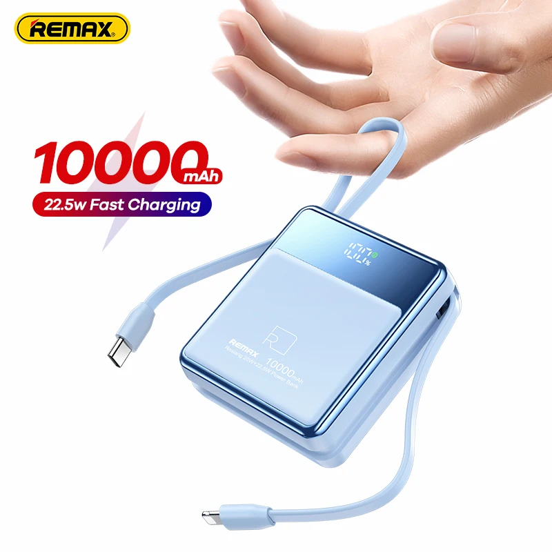 

Remax 10000Mah Power Bank 22.5w Fast Charging With 2 Built-In Cables Mobile Powerbank Portable Charger For iphone 15 14 xiaomi