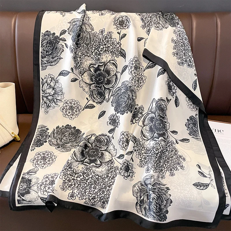 Design Satin Seide Schal Hijab Schal Frauen Mode Sommer Sonnencreme Strand gestohlen Wraps Bufanda weibliche Kopftuch Echarpe neu – Detail 17