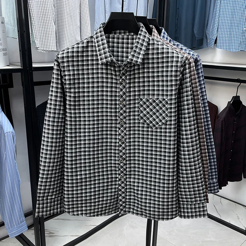 

Mens Plaid Button Down Shirt Long Sleeve Casual Regular Fit Turn Down Collar Soft Breathable For Business And Daily Use