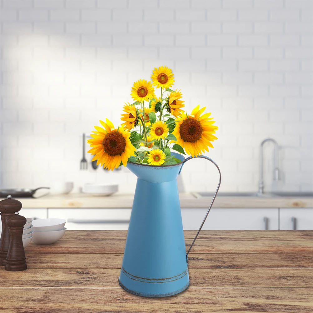 2Pcs Vintage Iron Flower Vase Tin Bucket for Tabletop Arrangement Decorative Metal Plant Pots Long Serving Life
