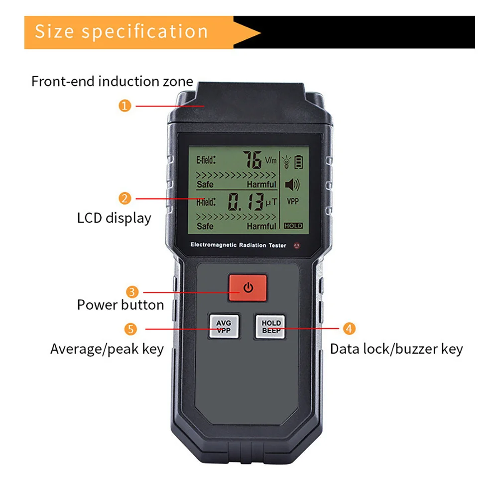 

Emf Meter for Electric and Magnetic Field Monitoring -Slip Strip Design Clear LCD Display Safety Alert Function